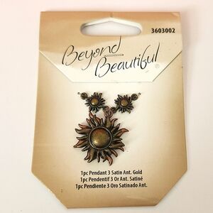 Sun Pendant Jewelry Set Craft Necklace Set Gold Tone